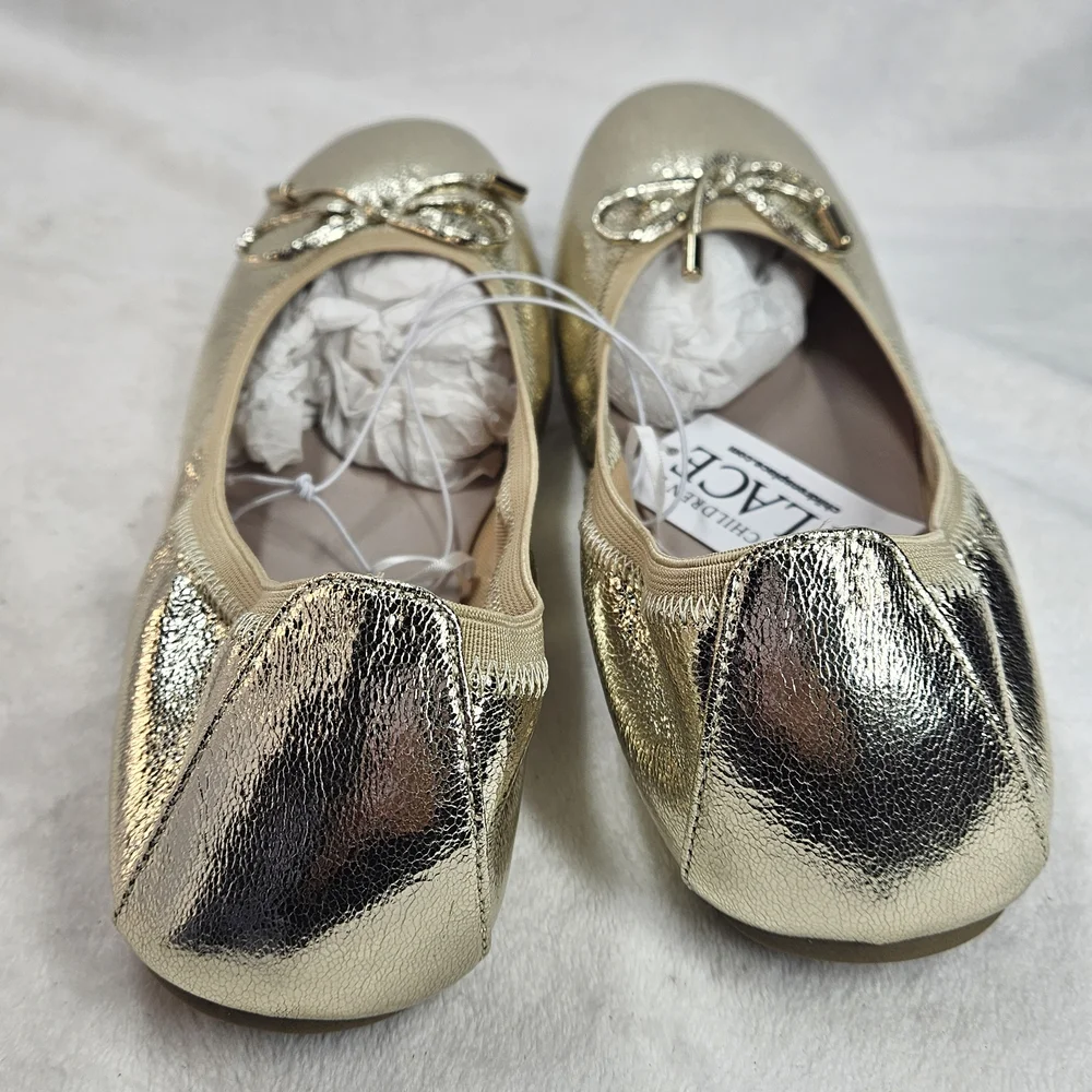 The Children’s Place Girls Ballet Flats Gold Bow Slip-On Shoes Youth 6 NEW